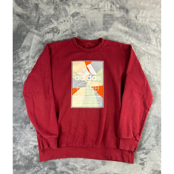 Y2K Adidas Worldwide Graphic Sweatshirt Red Pullover Crewneck Men's XL - Picture 1 of 7